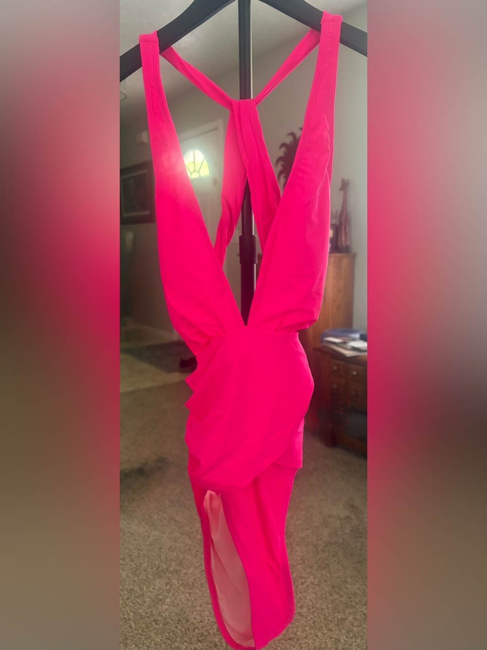 Cupshe Neon Pink One Piece Swim Suit. Wrapped Waist